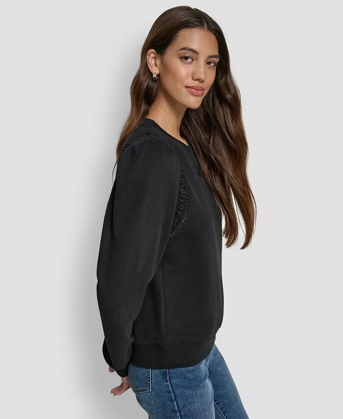 Women's Lace Detail Crew Neck Sweatshirt - thumbnail 3