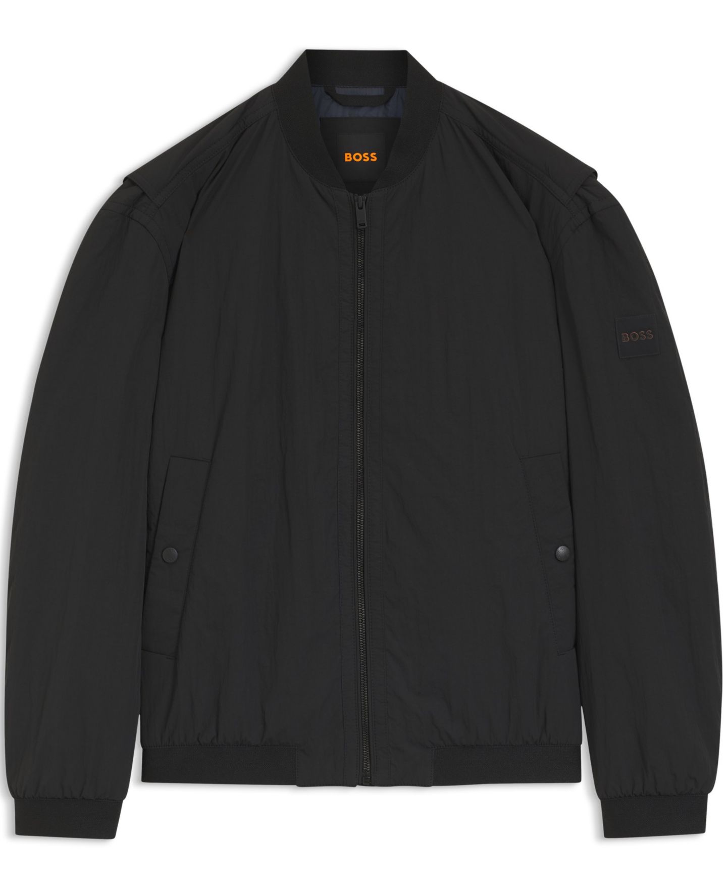 Мужская куртка Hugo Boss Water-Repellent Soft-Touch Fabric Bomber, цвет: Чёрный — фото 3