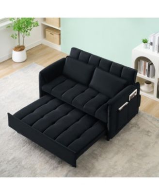  52" Black Velvet Sleeper Sofa with Pillows & Pockets