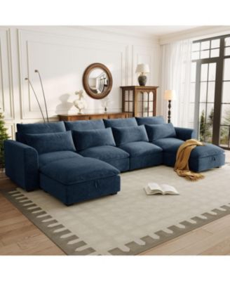  U-Shaped Modular Corner Sofa with Ottomans