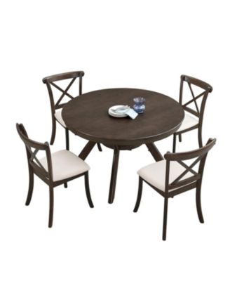 Mid-Century Modern Wood Dining Set (Table + 4 Chairs