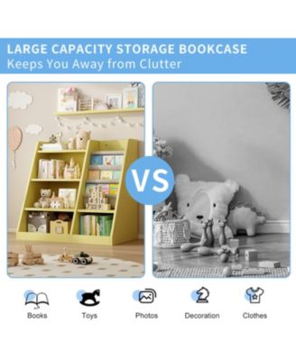 Kids Wooden Bookcase Organizer Adjustable Shelf, Sling Book Rack, for Playroom, School, Nursery