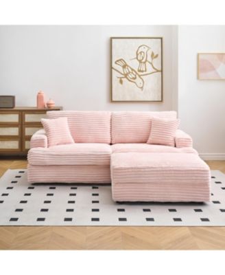Corduroy Sofa with Storage Feet and Pillows