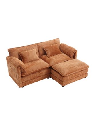  Chenille fabric, removable armrests with side pockets, high density sponge filling, oversized double sofa with footstool