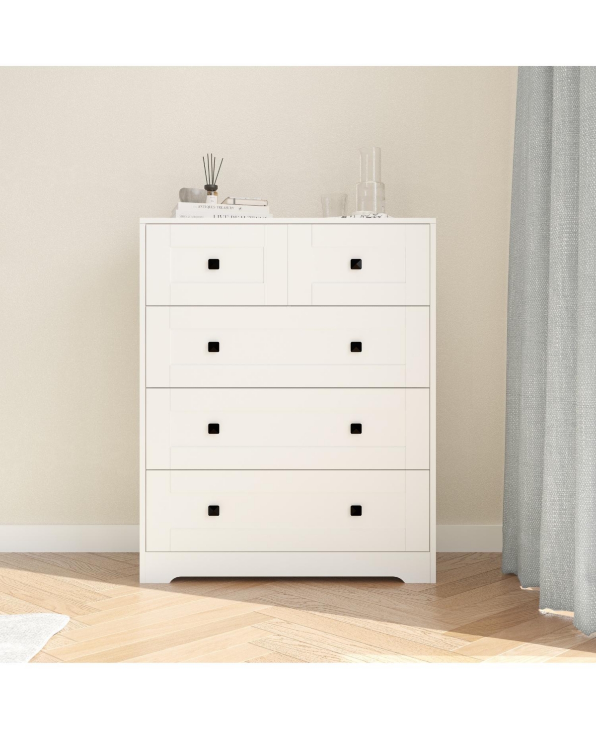 Streamdale Furniture Chest Of Drawer with 5 drawers white color farm door