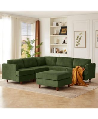Corduroy 6-Seater Modular Sectional Sofa (Green)