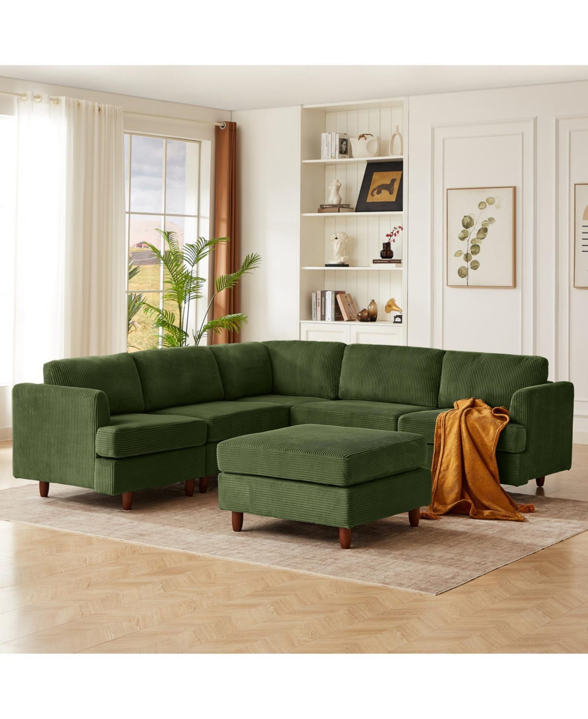 Streamdale Furniture Corduroy 6-Seater Modular Sectional Sofa (Green)