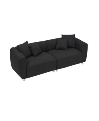 89" Black Sofa Metal Legs 3 Seater Solid Wood Frame & Pillows