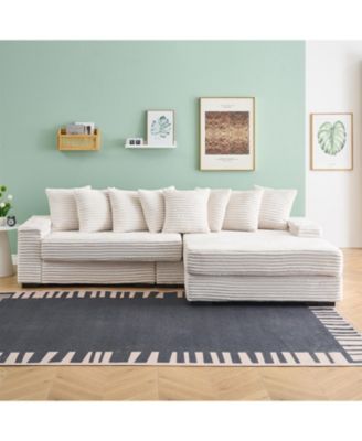 Beige Flannelette Sofa with 8 Throw Pillows