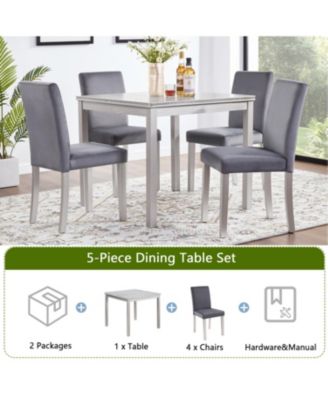 5-Piece Silver Grey Dining Set with Upholstered Chairs