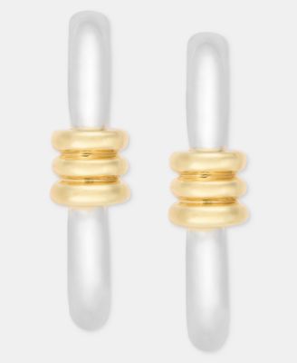 Two-Tone Medium Hoop Earrings, 1.3"