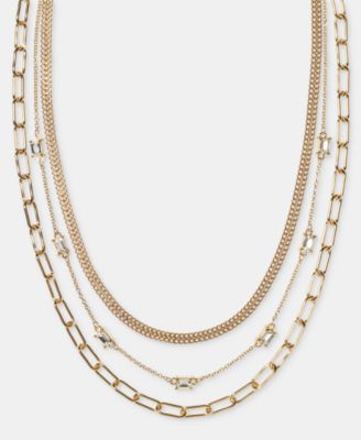 Gold-Tone Multi Strand Mixed Chain Layered Necklace, 16" + 3" extender