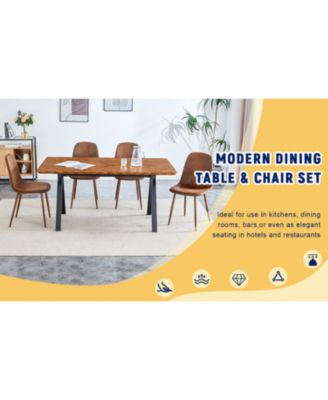 Walnut Leg Suede Chair & Herringbone Table Dining Set