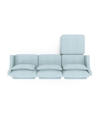 Chenille 3-Seater Sofa w/ Ottomans - Sky Blue