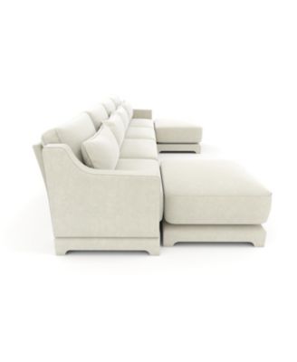 Beige Chenille 4-Seater Sofa with Ottoman