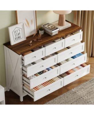  Rustic White 9-Drawer Dresser