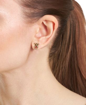 Crystal Stone Teddy Bear with Heart Stud Earrings