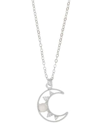 Cubic Zirconia & Simulated Opal Moon Pendant Necklace