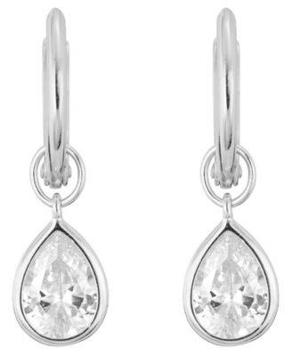 Cubic Zirconia Pear Drop Huggie Hoop Earrings