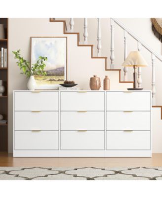 White 9 Drawer Dresser, 63" Large Chest of Drawers