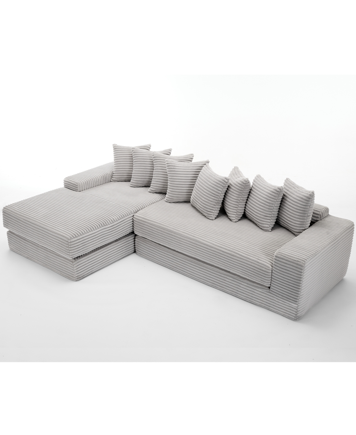 Streamdale Furniture Oversize Cloud Couch L-Shape Sofa Bed, 8 Pillows, Corduroy