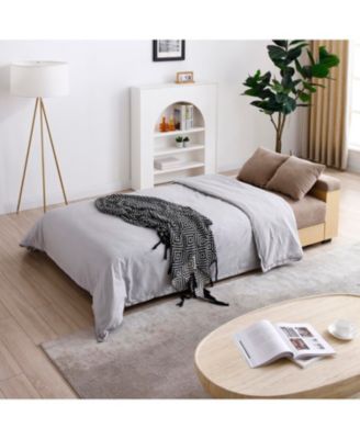  Convertible Sleeper Sofa Bed with Storage Ottoman & Drop Down Table - Light Brown