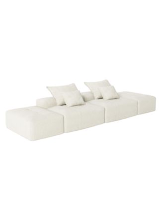  Modern Chenille Sectional Sofa with Ottomans & Pillows - BEIGE