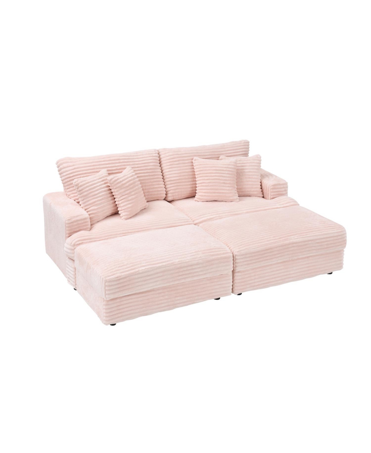 Streamdale Furniture Grey Corduroy Sofa w/ Storage Legs & 4 Pillows