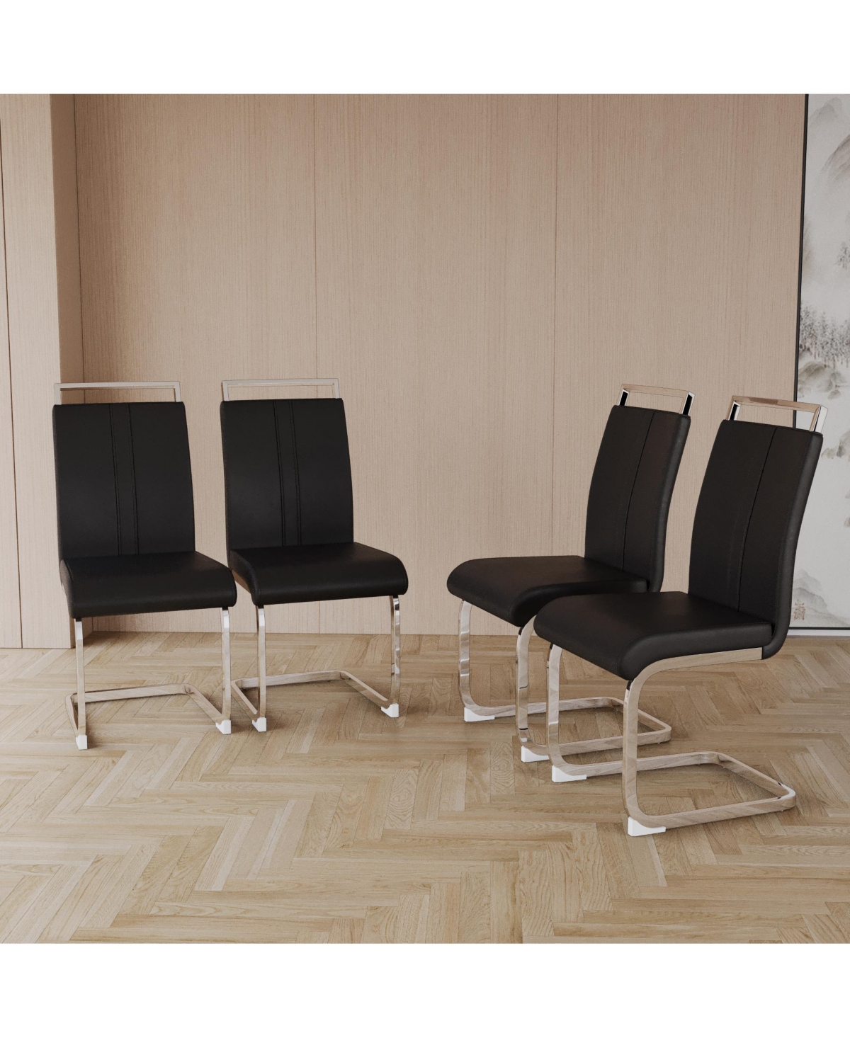 Streamdale Furniture 63" Cream Mdf Dining Table & Pu Chair Set