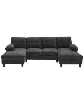 U-Shaped Chenille Sectional Sofa with Dual Chaise & Storage