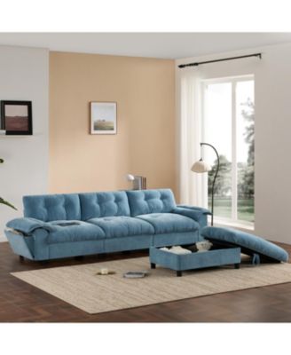 L-Shape Sectional Sofa w/ Ottoman, Charging, Cup Holder, Storage