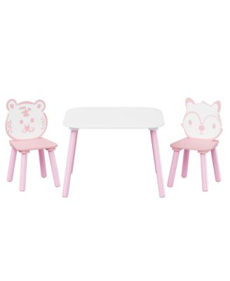 Streamdale Kids 3-Piece Table & Chair Set - Animal Backrest (Pink/White)