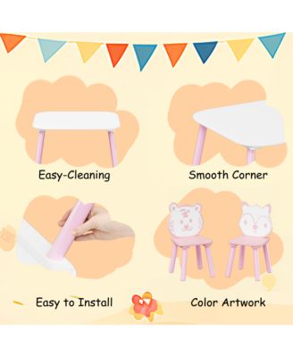 Streamdale Kids 3-Piece Table & Chair Set - Animal Backrest (Pink/White)