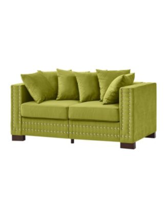 Green Velvet Loveseat Sofa Silver Nails Modern Design