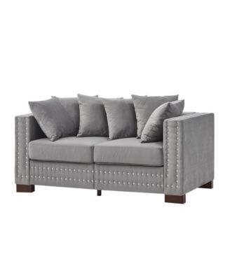 Modern Grey Velvet Sofa 2+3 Seater Silver Nailhead Trim