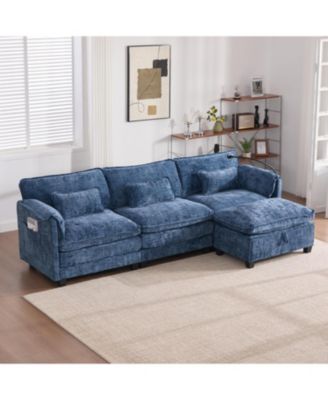  Oversized Sectional Sofa Cloud Couch w/ Ottoman, USB & Phone Holder
