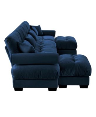 U Shaped Sectional Cloud Couch, Movable Ottomans, Velvet, Blue