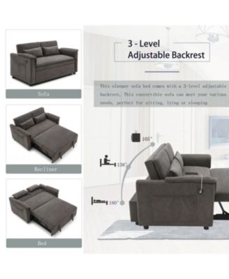55" Velvet Pull Out Sofa Bed w/ USB, Pockets, Pillows