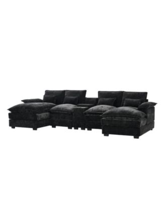  120" U-Shaped Sofa w/ Console Table, USB Ports & Pillows