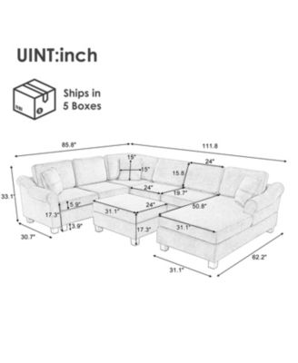 111.8" U-Shaped Chenille Sectional Sofa with Ottoman