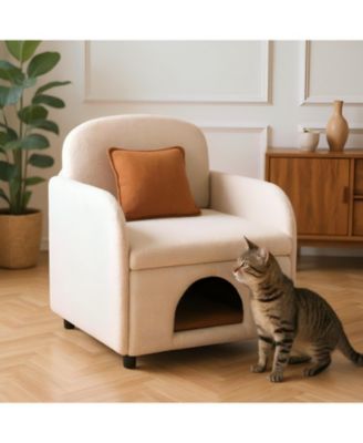 Cream White 2-in-1 Pet-Friendly Sherpa Armchair with Lumbar Pillow