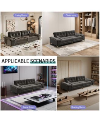 Modern 4-Seat Cloud Sofa, Wide Arms, Tufted, Chenille, Dark Grey