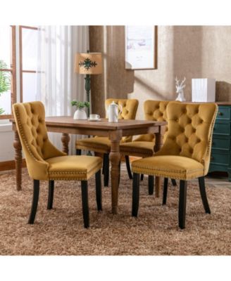  Contemporary Gold Velvet Dining Chairs, Set of 2