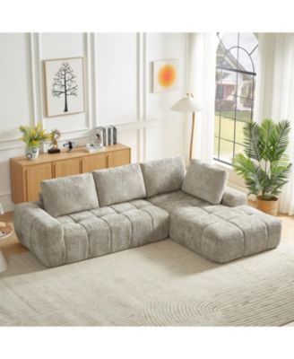 Chenille L-Shape Sectional Sofa, Comfy Sleeper Couch, No Assembly