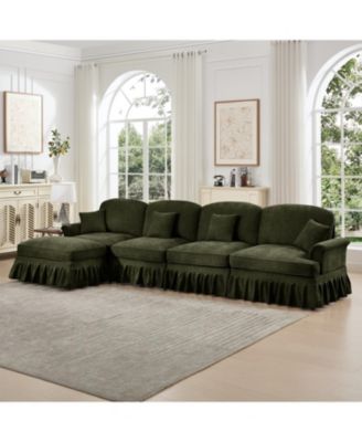 Green Chenille Sectional Sofa with Ottoman