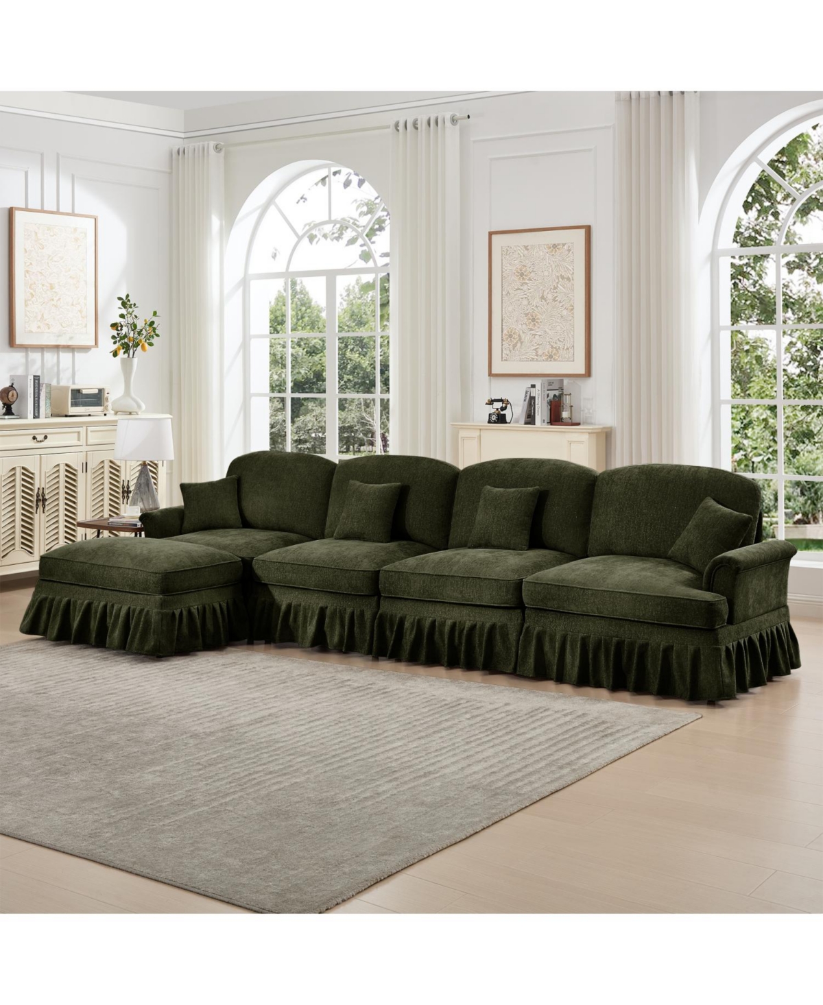 Streamdale Furniture Green Chenille Sectional Sofa with Ottoman