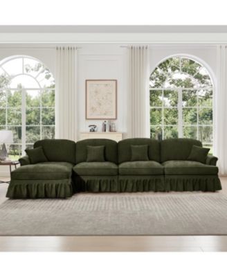 Green Chenille Sectional Sofa with Ottoman