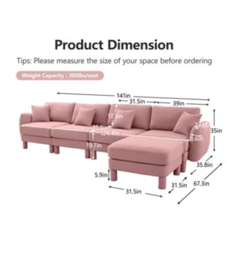Boucle Convertible Sectional Sofa with Ottoman, Shell Arms