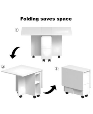 Folding Drop Leaf Dining Set with Storage & Wheels