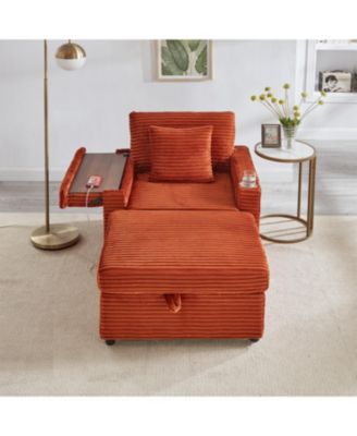 Fluffy Corduroy Lazy Sofa w/ Ottoman, Table & Storage